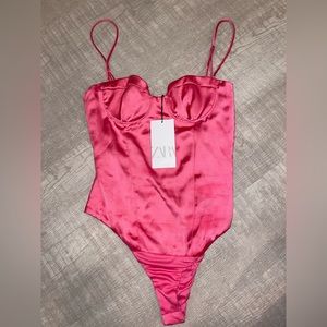Satin Pink Zara Bodysuit- NEVER WORN- Size Small